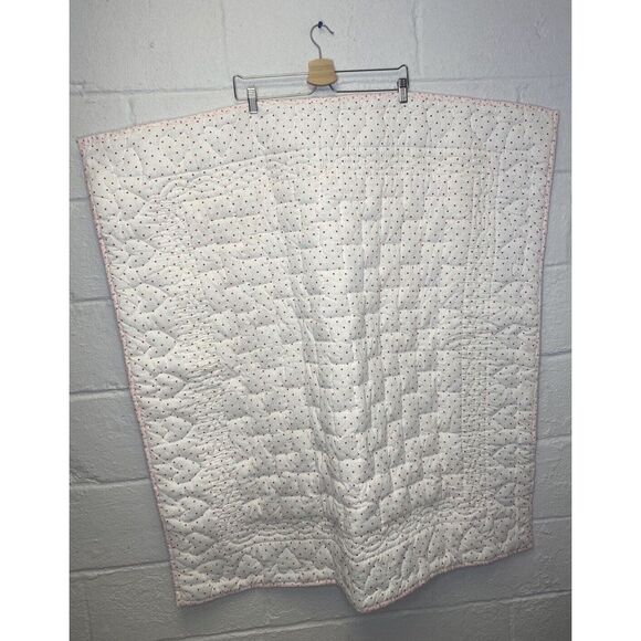 Vintage Baby Bed Patchwork Quilt Hearts Hand Made Ditzy Floral Eyelet Blue Pink‎